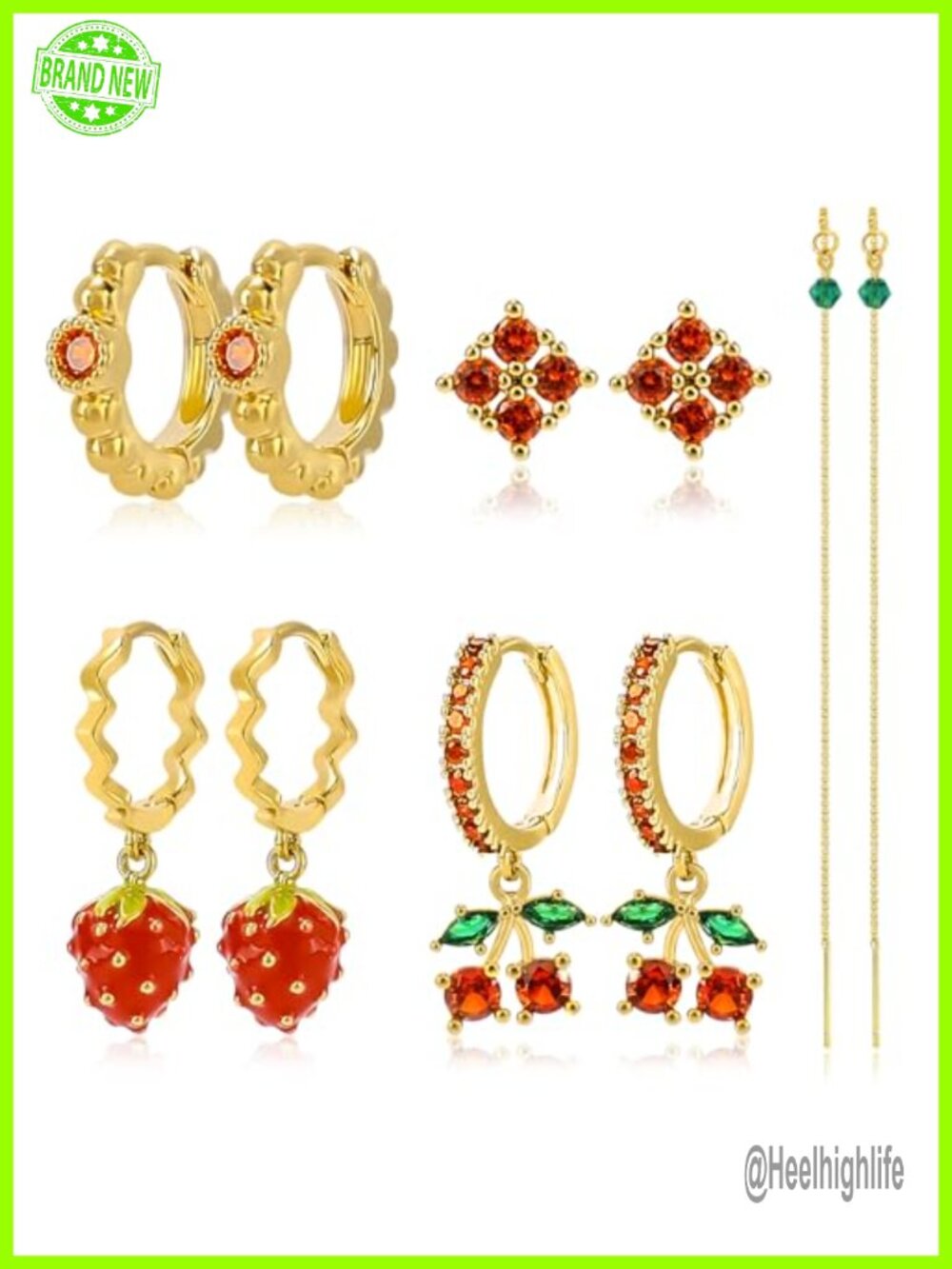 14K Gold Plated Cubic Zirconia Earrings Set for Women